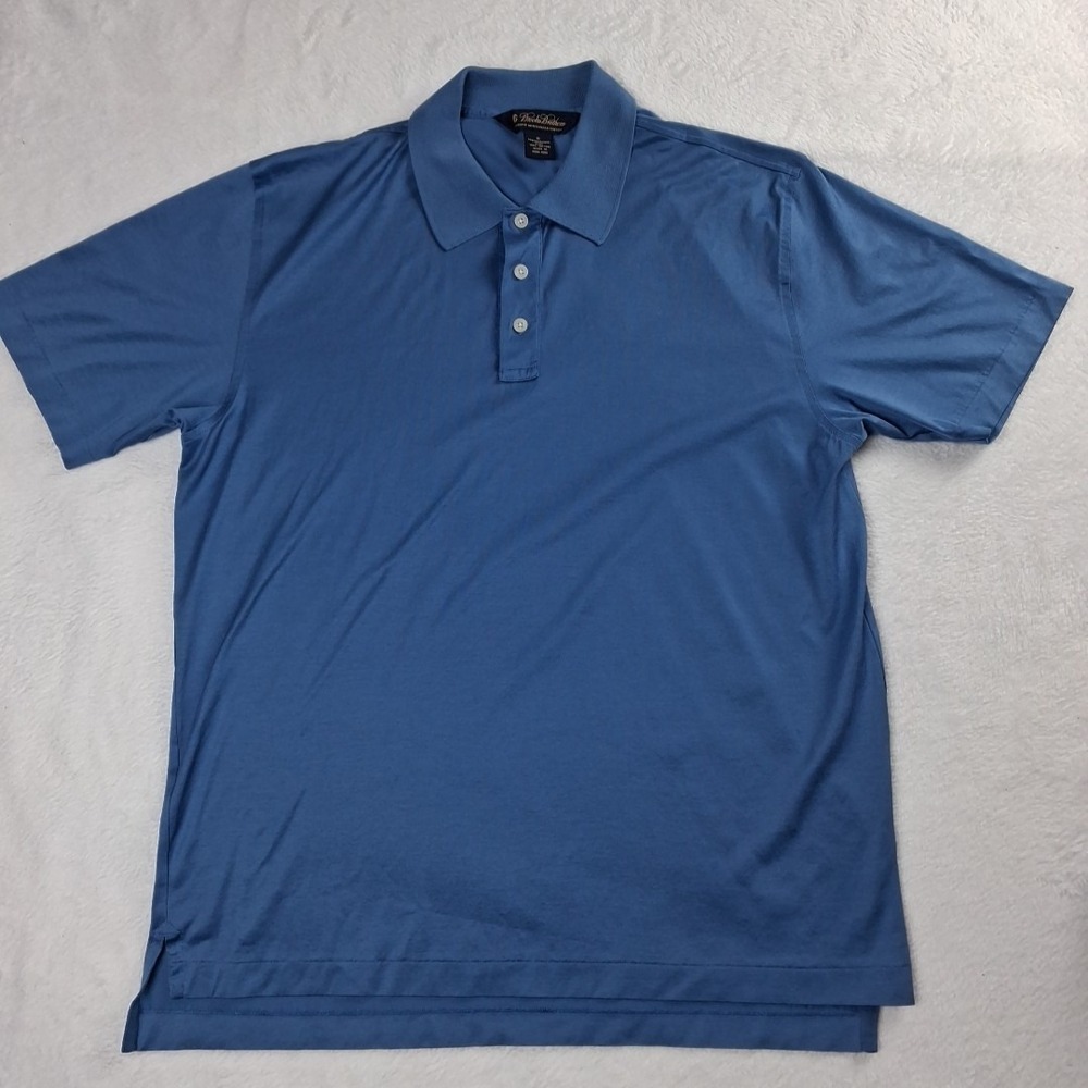 Brooks Brothers Polo Shirt Mens M Blue Performance Knit Short Sleeve Striped